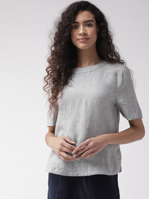 

Marks & Spencer Women Grey Melange Linen Solid Top