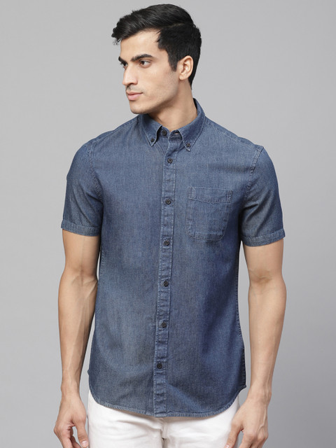 

Marks & Spencer Men Navy Blue Regular Fit Denim Solid Casual Shirt