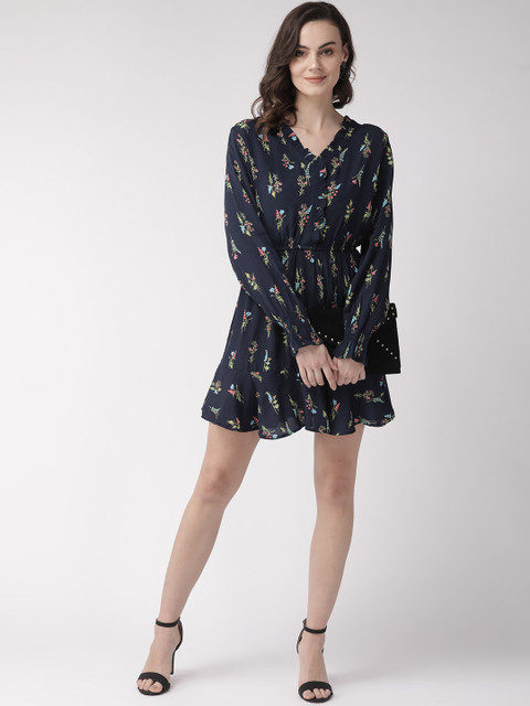 

Marks & Spencer Women Navy Blue & Green Floral Print A-Line Dress