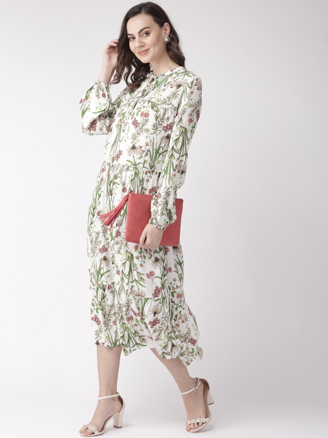 

Marks & Spencer Women White & Green Floral Print A-Line Dress
