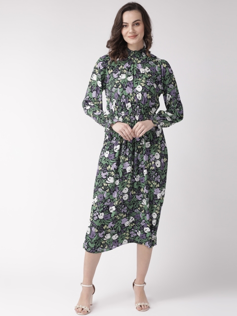 

Marks & Spencer Women Navy Blue & Green Floral Print A-Line Dress