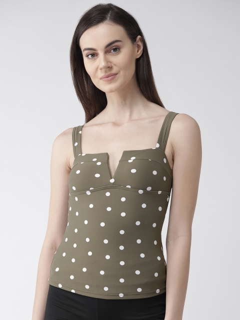

Marks & Spencer Women Olive Green & White Polka Dot Print Swim Top