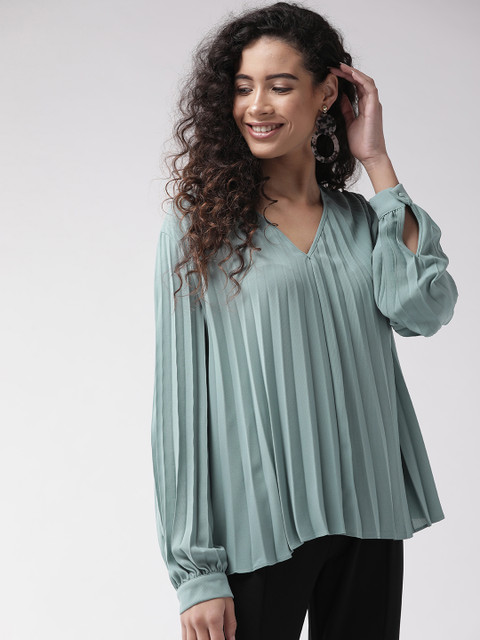 

Marks & Spencer Women Green Solid Accordian Pleated A-Line Top