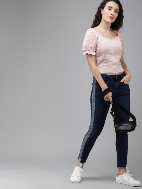 

ONLY Women Pink Self Design Top