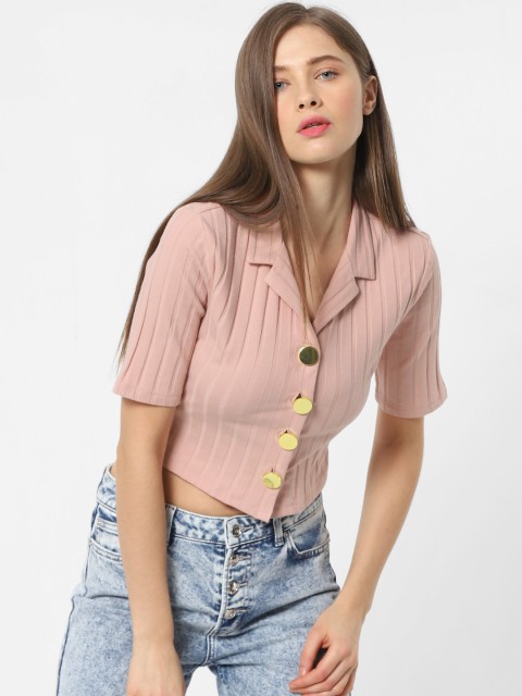 

ONLY Women Pink Striped Shirt Style Top