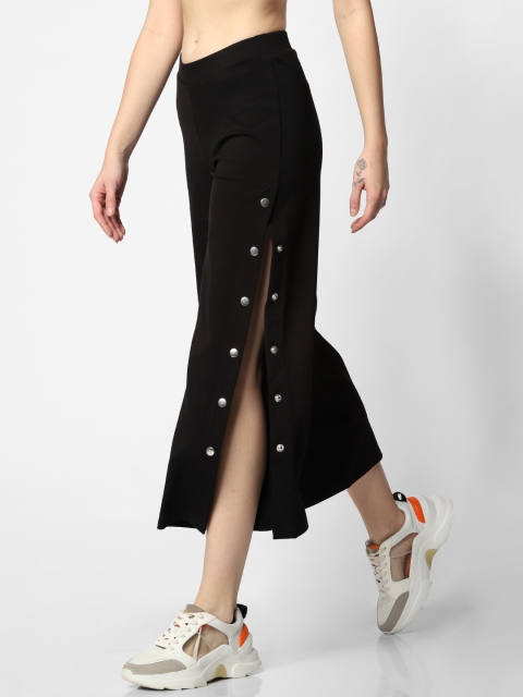 

ONLY Women Black Regular Fit Solid Culottes With Side button Closures