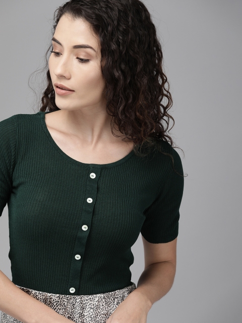 

ONLY Women Green Solid Top With Styled Back