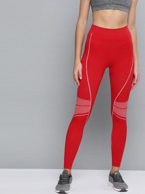 

HRX by Hrithik Roshan Women Red Solid Seamless Rapid Dry Yoga Tights