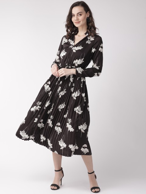 

Marks & Spencer Women Coffee Brown & Off-White Accordian Pleat Floral Print A-Line Dress