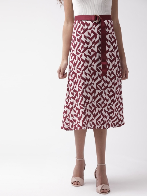 

Marks & Spencer Women White & Burgundy Printed A-Line Skirt