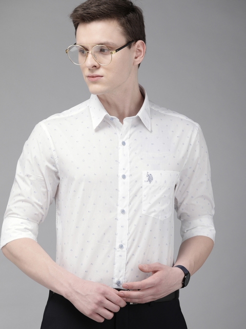 

U.S. Polo Assn. Men White & Blue Tailored Fit Solid Formal Shirt