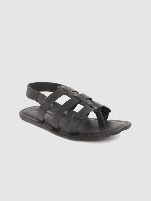 

Mast & Harbour Men Black Solid Comfort Sandals