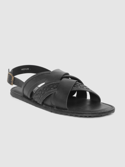 

Mast & Harbour Men Black Solid Comfort Sandals with Basket Weave Texture Detail