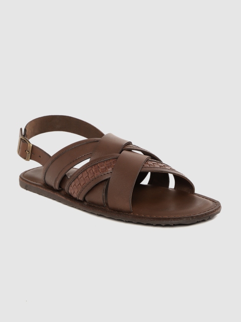 

Mast & Harbour Men Coffee Brown Comfort Sandals with Basket Weave Texture Detail