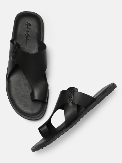

Mast & Harbour Men Black Solid Comfort Sandals