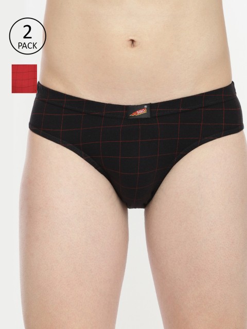

SOLO Men Pack Of 2 Checked Briefs, Red