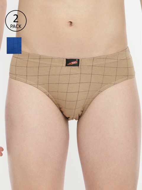 

SOLO Men Pack of 2 Checked Briefs, Camel brown
