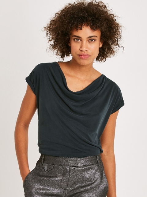 

promod Women Navy Blue Cowl Neck Regular Top