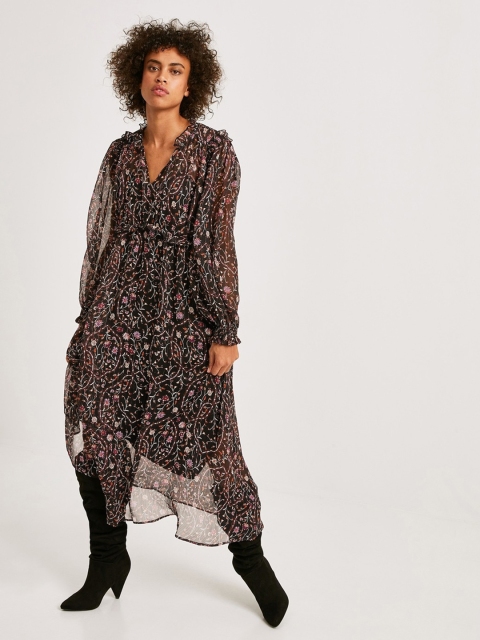 

promod Women Black Printed Sheer Fit and Flare Dress