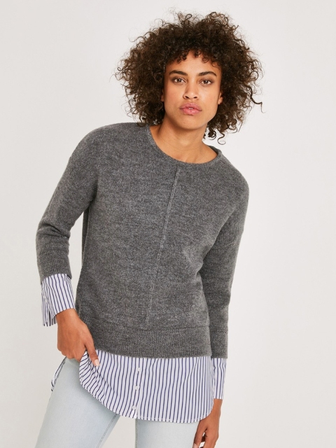 

promod Women Grey Melange Solid Pullover Sweater