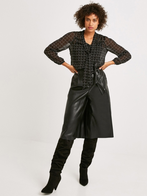 

promod Women Black Regular Fit Solid Culottes