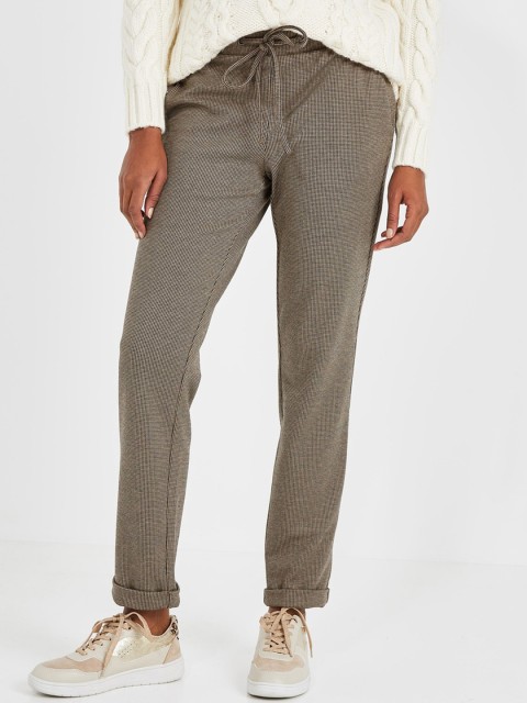 

promod Women Brown & Black Loose Fit Checked Regular Trousers