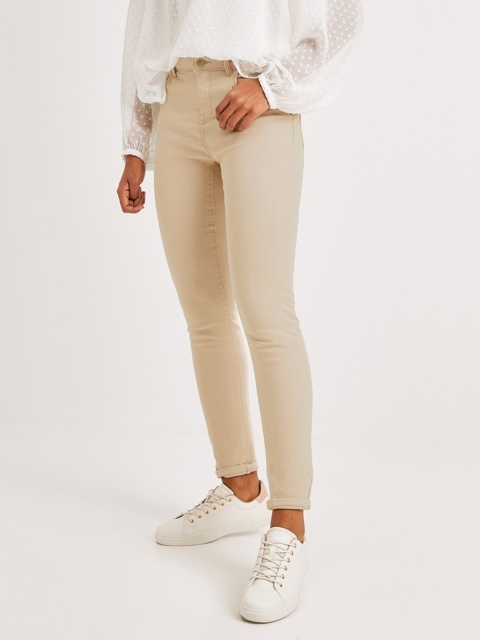 

promod Women Beige Ernest Push Up Skinny Fit Mid-Rise Clean Look Stretchable Jeans