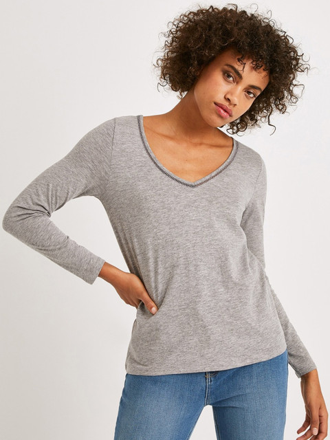 

promod Women Grey Melange Solid Regular Top