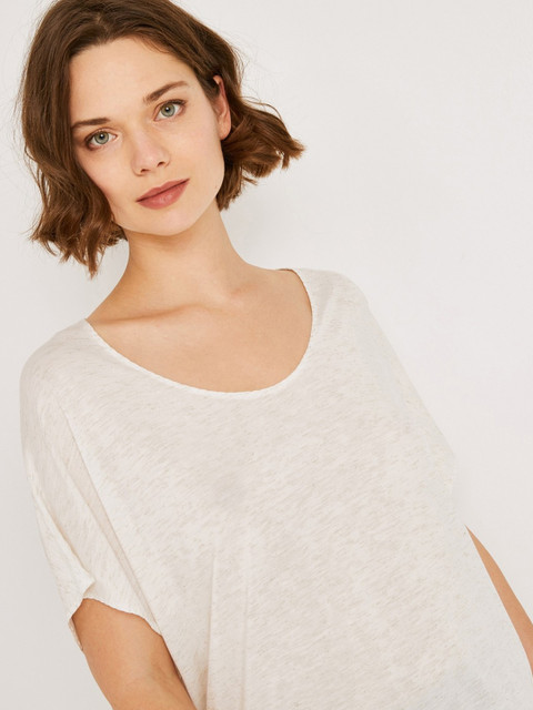 

promod Women Off-White Solid Regular Top with Extended Sleeves