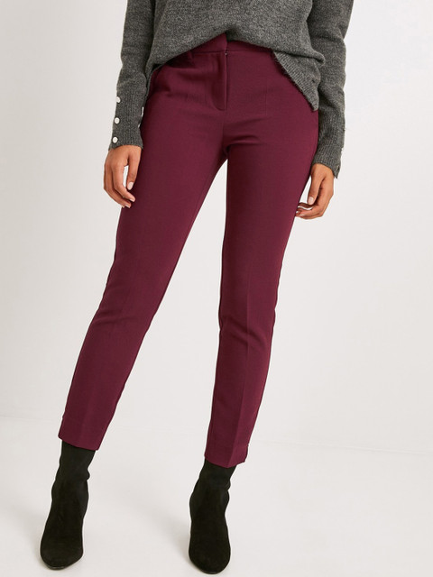 

promod Women Maroon Skinny Fit Solid Regular Trousers