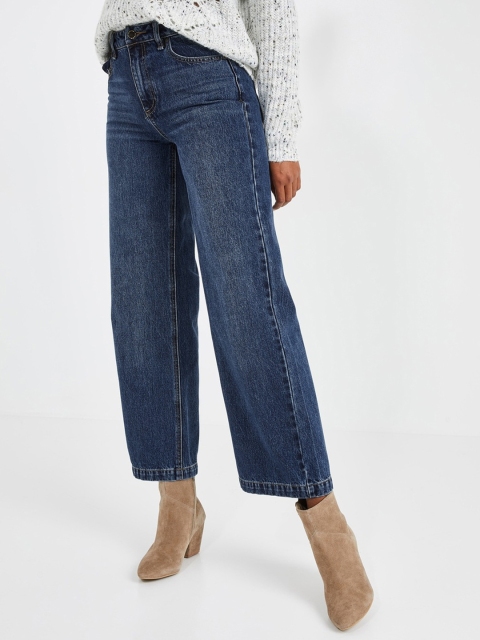 

promod Women Navy Blue Regular Fit Mid-Rise Clean Look Cropped Jeans