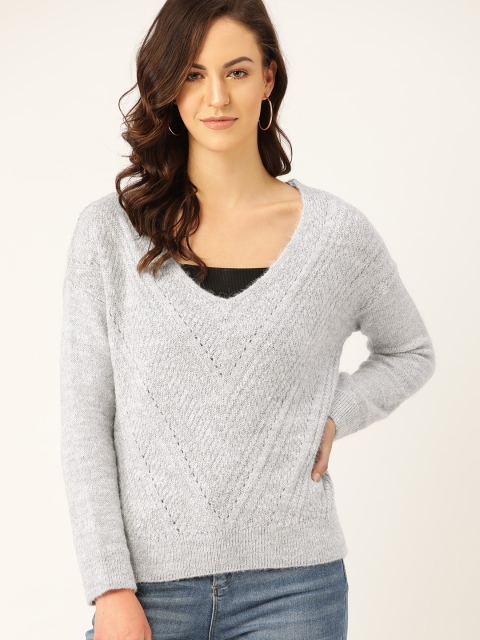 

promod Women Grey Self Design Pullover