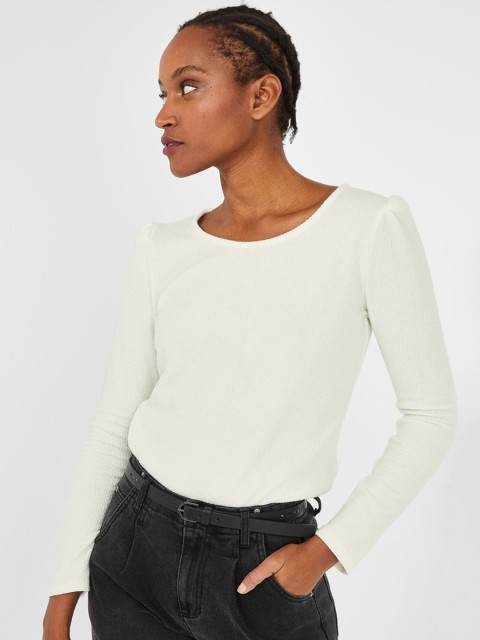 

promod Women Off-White Ribbed Top