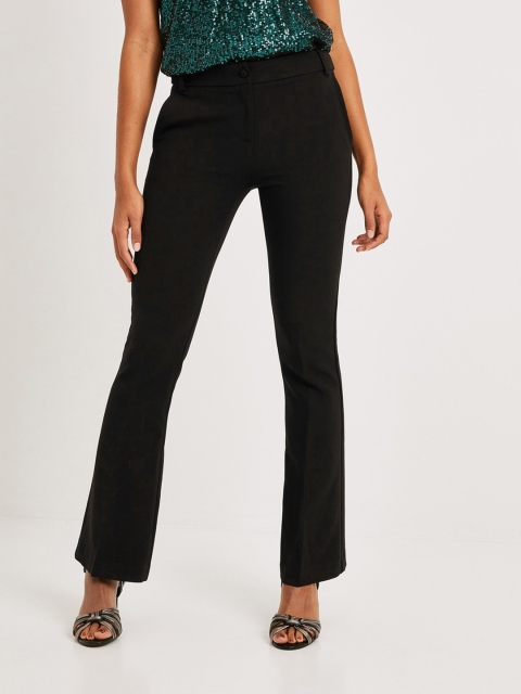 

promod Women Black Flared Solid Regular Trousers