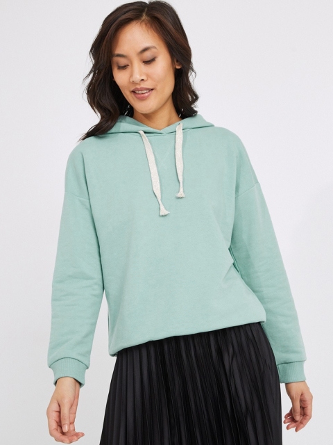 

promod Women Blue Solid Hooded Sweatshirt