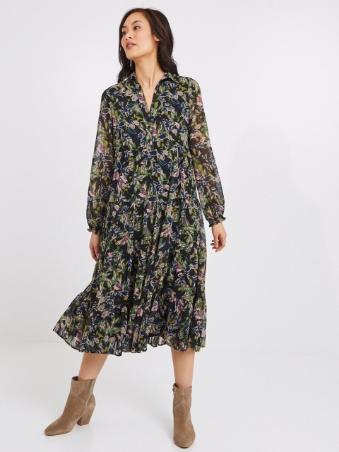 

promod Women Black Printed Fit and Flare Dress