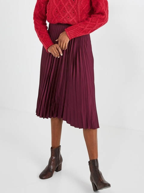 

promod Women Maroon Solid Accordion Pleated Flared Skirt