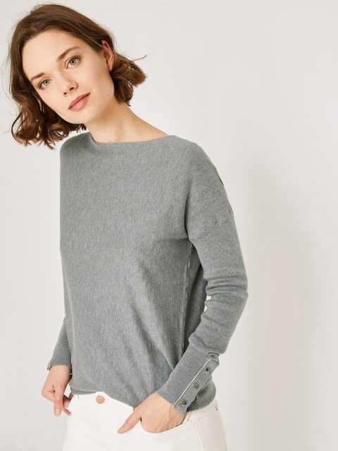 

promod Women Grey Melange Solid Pullover Sweater