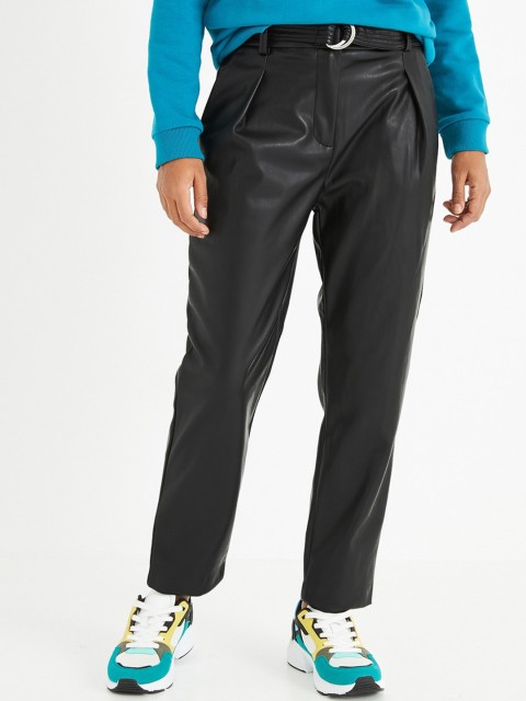 

promod Women Black Loose Fit Solid Regular Trousers
