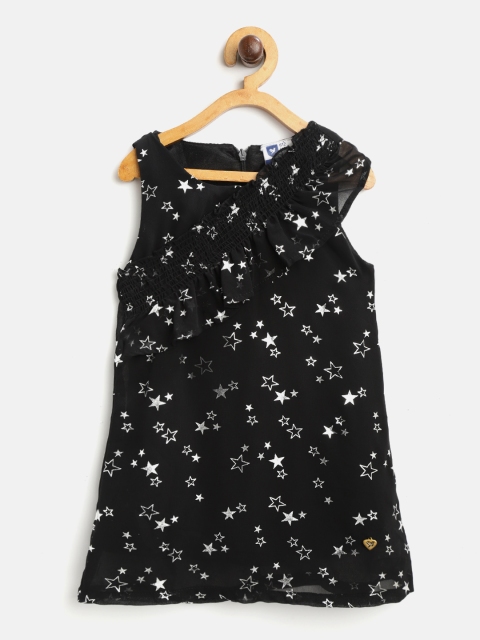 

612 league Girls Black & Silver Printed A-Line Dress