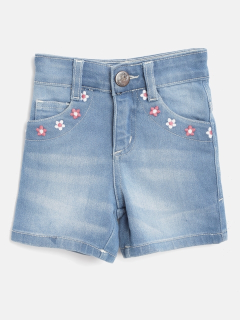 

612 league Girls Blue Washed Regular Fit Denim Shorts