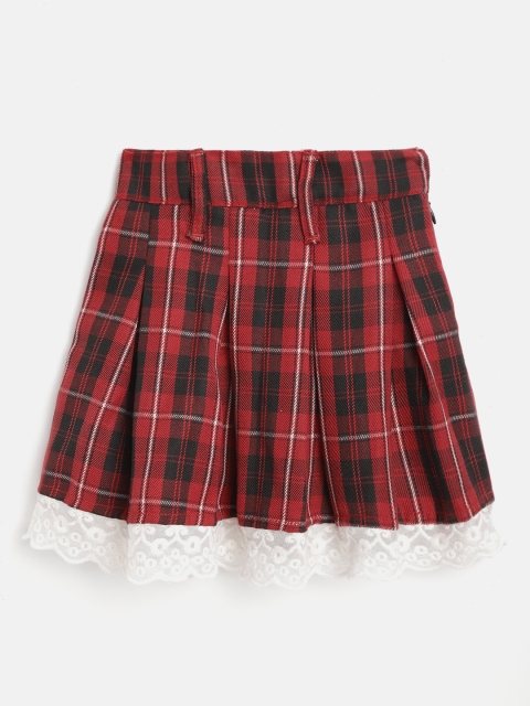 

612 league Girls Red & Black Checked Flared Skirt