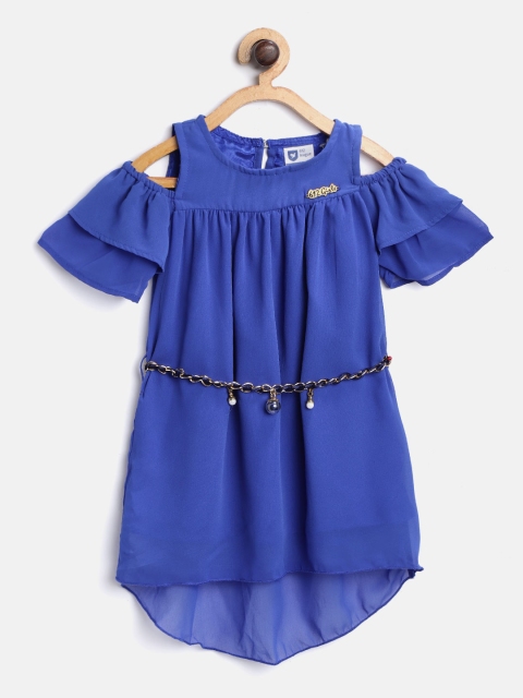 

612 league Girls Blue Solid Cold-Shoulder A-Line Dress