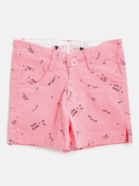 

612 league Girls Pink & Black Printed Regular Fit Shorts