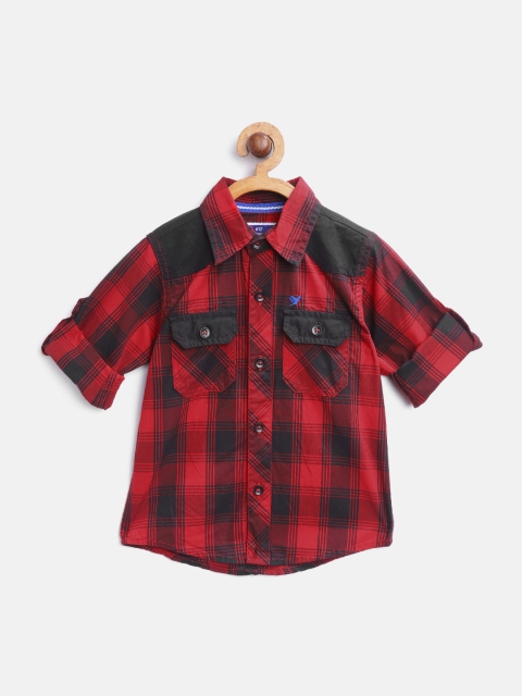 

612 league Boys Red & Black Regular Fit Hooded Checked Casual Shirt