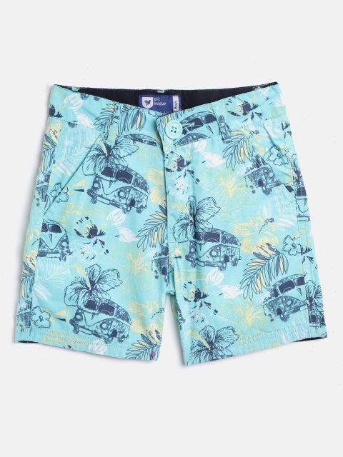 

612 league Boys Blue & Yellow Printed Regular Fit Shorts