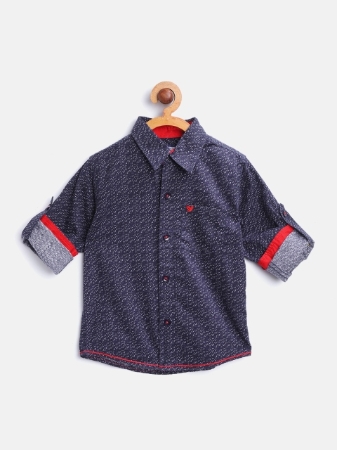 

612 league Boys Navy Blue & White Regular Fit Printed Casual Shirt