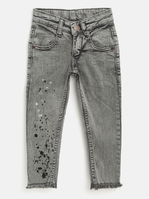 

612 league Girls Grey Printed Regular Fit Mid-Rise Clean Look Stretchable Jeans