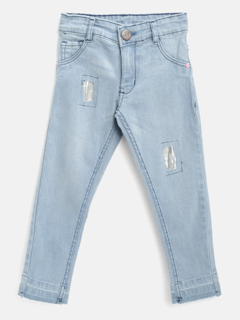 

612 league Girls Blue Regular Fit Mid-Rise Clean Look Stretchable Jeans with Patch-Work