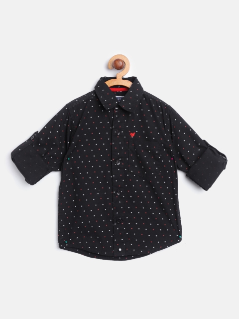 

612 league Boys Black & White Regular Fit Star Print Casual Shirt